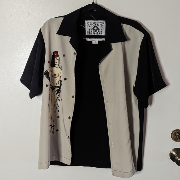 Lucky 13 Retro Button Up pinup woman with fez and tassel small - Picture 7 of 10